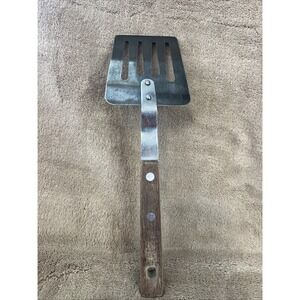 Vtg Household Slotted Short 9.25" Spatula Stainless Turner Wood Handle Japan
